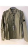 CP Company Long Sleeve Gabardine Shirt, Silver Sage, Size S