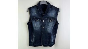 Inside Out Men's Stretch Denim Sleeveless Jacket, Blue, Size M