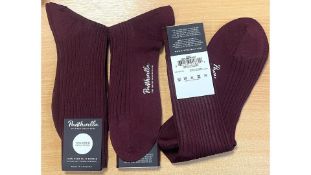 Three Pairs Pantherella Men's Vale Long Cotton Tailored Socks, Burgundy, Size UK 5.5-6
