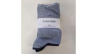 Six Packs of Calvin Klein Women's Crew Socks, 3 Pairs Per Pack, Blues, One Size