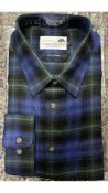 Woods of Shropshire Men's Long Sleeve Cotton Shirt, Navy & Green, Size 18