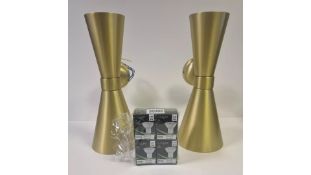 Mullan Amias Wall Light In Satin Brass + 4 X Lightbulbs 2 Lights Included