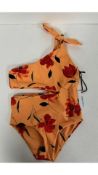 Los Angeles Samesies Girls Peekabo Swim Wear, Peach Rust Floral, Size 3 Years