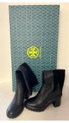 Tory Burch Women's Miller 90mm Lug Sole Knee Boot 75440, Tumbled Leather, Stretch Suede, US 8.5