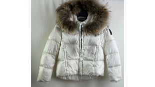 Bomboogie Girls Fur Lined Hooded Puff Coat, Optic White, Size 8 Years