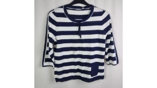 Three RABE Womens 3/4 Sleeve T-Shirt, Navy/White Stripe, Size 12 UK
