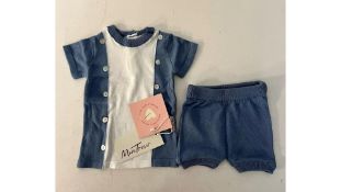 Two Mon Tresor Baby Outfit, Top and Shorts, Blue, 12 Months