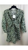 Sandro Women's Daisy Dot Long Sleeve Linen Blend Dress Green and Black, Size 12