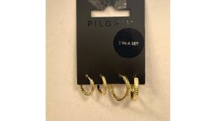 Two Pilgrim Happy Huggie Hoop Earrings 2-in-1 Set, Gold Plated