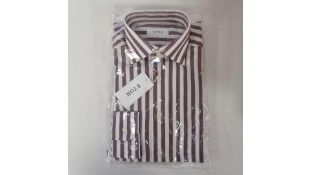 ETON Men's Long Sleeve Shirt, Red/White Stripe, Slim Fit, Size 15.5/39