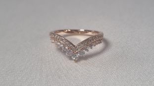 Pandora Timeless 14k Rose Gold-Plated Sparkling Wishbone Ring, Size 56