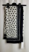 Four Oui Women's Polka Dot Scarves with Tassels, White and Black
