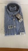 Fynch-Hatton Men's Short Sleeve Vichy Check Shirt, White/Blue, Large