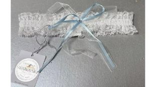 Thirty Bianco Ivory Lace Bridal Garter with Crystal, One Size