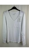 Juvia Loungewear Long Sleeved V-Neck Top, White, Size S
