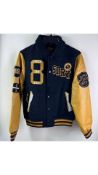 Superdry Collared Patched Bomber Jacket, Blue/Yellow, Size L