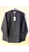 Lee Valley Men's Comfort Cotton Grandfather Shirt, Navy Stripe, Size L