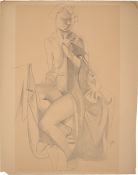 Jeanne Mammen. ”Sitzender weiblicher Akt mit drapiertem Tuch”. Circa 1939-45