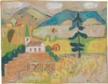Ida Kerkovius. Mountain scenery with lake and chapel. 1940