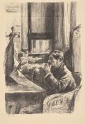 Lesser Ury. ”Rauchender Herr im Kaffee I”. Circa 1920