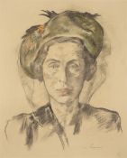 Lotte Laserstein. Portrait of a lady with hat and veil. 1940s/1950s