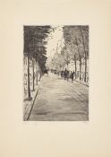 Lesser Ury. ”Berliner Droschke - rechts - wartend im Tiergarten II”. Circa 1920