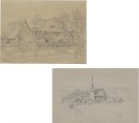 German, circa 1870. Two study drawings: Loschwitzer Grund / Village church. No year / 1871