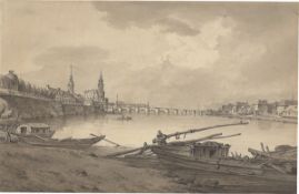 Adrian Zingg. View of Dresden with Augustus Bridge and court chapel.