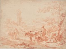 Nicolaes Petersz Berchem. ”Hirtenszene in arkadischer Landschaft”.