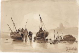 Théodore Gudin. Fishing boats on the beach.