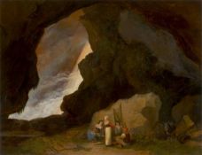 German, circa 1830. Group of figures in a dark grotto. Circa 1830