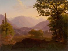 Salomon Brunner. Northern Italian river landscape. 1836