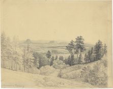 August Richter. ”Aussicht vom Porsberg auf den Lilienstein und den Königstein”. 1849