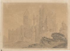 German, circa 1800. Ruin in the mist. Circa 1800