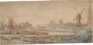 Philips Koninck. View over a canal in Amsterdam, Westerkerk on the right. Early 1660s