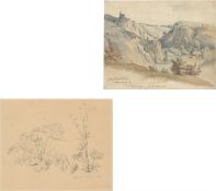 German, 1862/1826. Two study drawings: Landscape study / Plant study. 1862 / 1826
