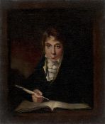English, um 1800. Portrait of a young man with quill.