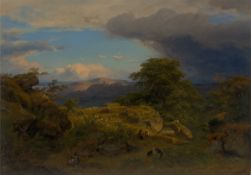 Cäsar Metz. Large Rhine landscape with a view of the Rheinfels fortress and St. Goar. 1844