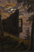 Carl Gustav Carus. ”Mondschein hinter Burgruine mit Erker”.