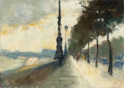 Lesser Ury. ”Waterloo-Bridge bei durchbrechender Sonne (Victoria Embankment), London”. 1926