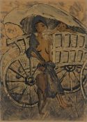 Otto Mueller. ”Zigeunerin mit dem Kind vor dem Planwagen”. 1926/27