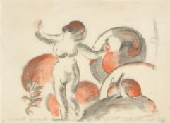 Franz Marc. ”Stehender weiblicher Akt mit Kaninchen”. 1912