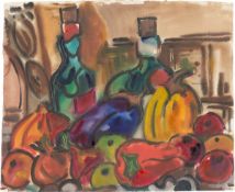 Rudolf Bredow. ”Stillleben mit Kürbissen und Weinflaschen II”. 1972