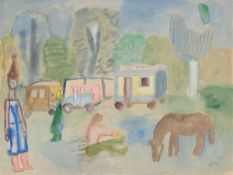 Werner Gilles. Scene with circus caravan.