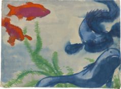 Emil Nolde. ”Blaue und rote Zierfische im Aquarium”. Circa 1923/24