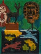 Emil Nolde. ”Stilleben P (Grüner Hintergrund, Hirsch, Kopf)”. 1915