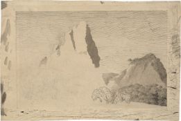 Caspar David Friedrich. ”Landschaft mit Felsgipfel”. Circa 1799