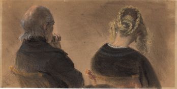 Adolph Menzel. Older man and young woman seated, seen from behind in half-length portra…. Circa 1850