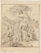 Ludwig Emil Grimm. ”Die hl. Elisabeth verläßt 1227 die Wartburg mit ihren drei Kindern…. Before 1834