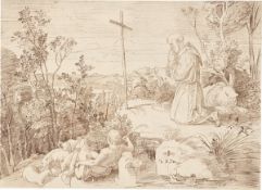 Julius Schnorr von Carolsfeld. ”Der heilige Hieronymus vor einem Holzkreuz betend”. 1819